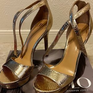 J Lo Gold Snakeskin Heels